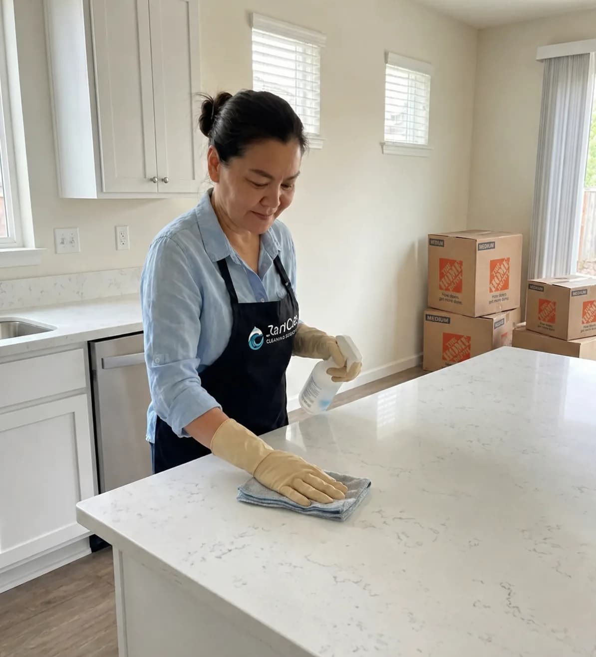 Janicat team member preparing a kitchen for move-in
